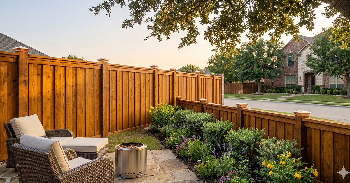 wood privacy fence in a Texas HOA community neighborhood